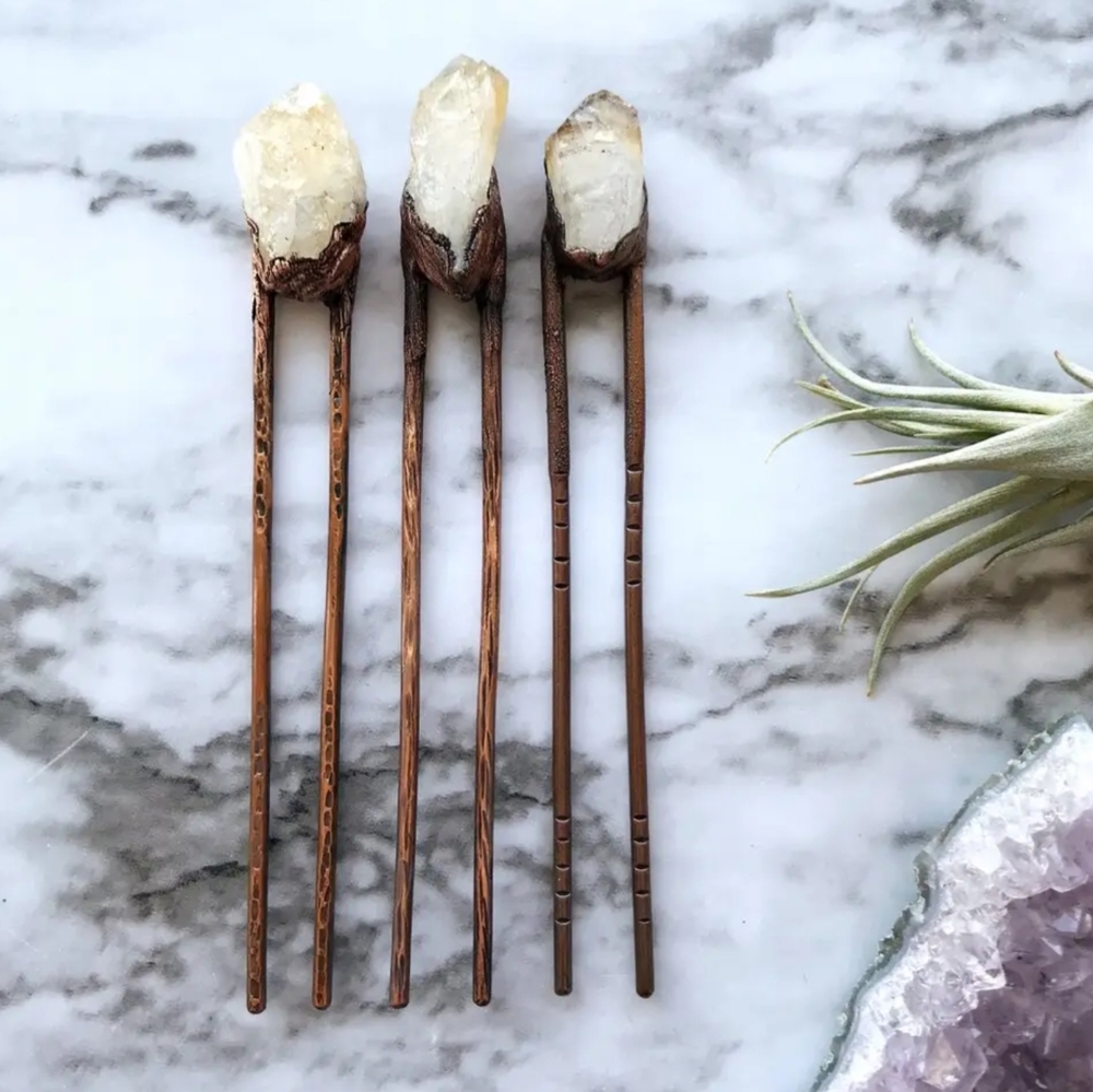 NWT Handcrafted Copper and Genuine Citrine Hair Stick - Picture 1 of 5